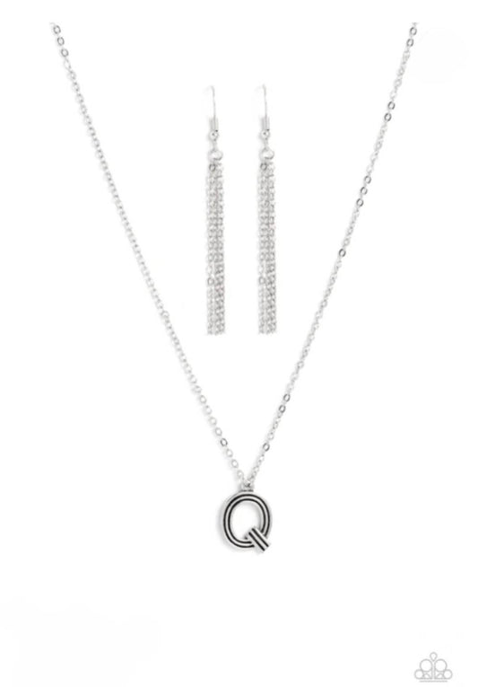 Paparazzi Necklace ~ Leave Your Initials - Silver - Q