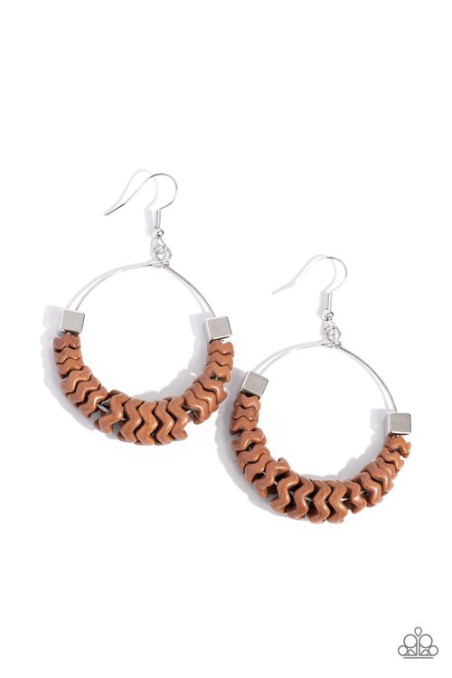 Capriciously Crimped - Brown - Paparazzi Earring Image