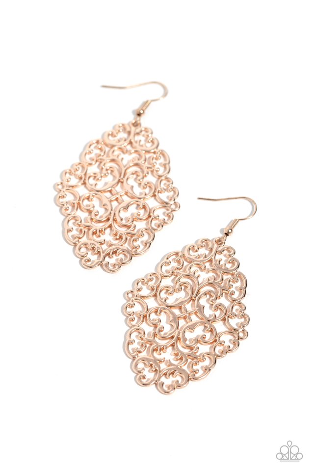 Contemporary Courtyards - Rose Gold - Paparazzi Earring Image