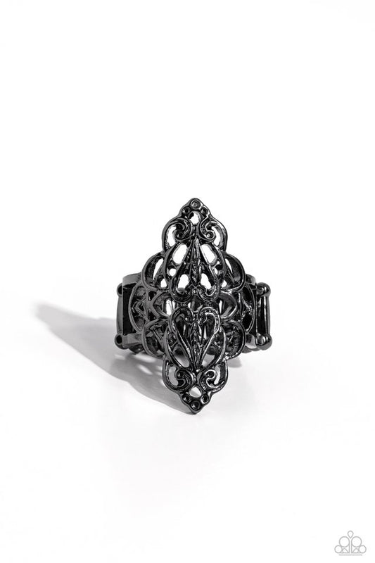 Curled Crown - Black - Paparazzi Ring Image