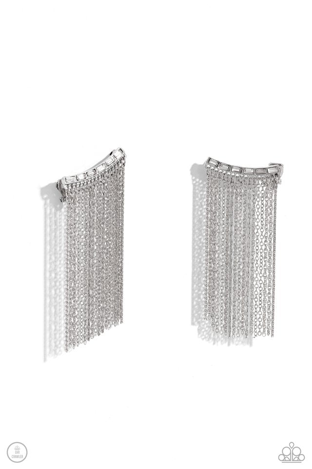 Feuding Fringe - White - Paparazzi Earring Image