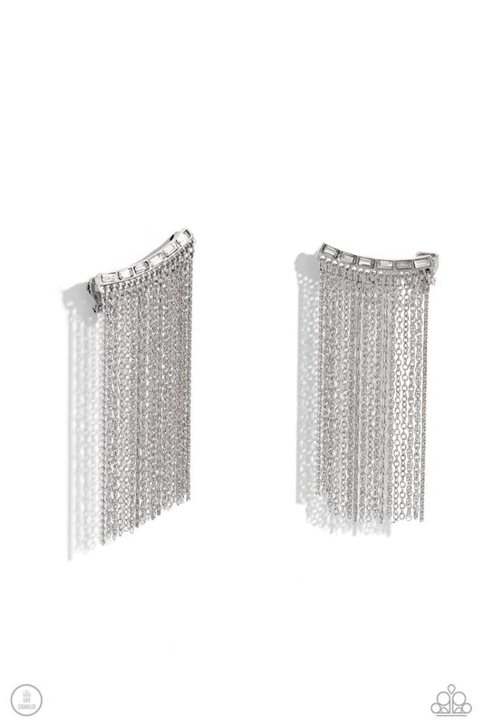 Feuding Fringe - White - Paparazzi Earring Image