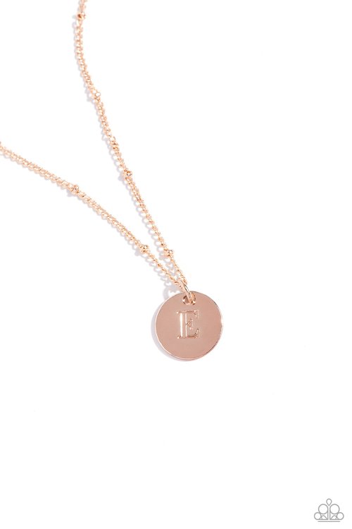 Initial Elegance - Rose Gold - E - Paparazzi Necklace Image