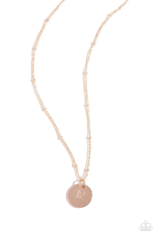 Initial Elegance - Rose Gold - F - Paparazzi Necklace Image