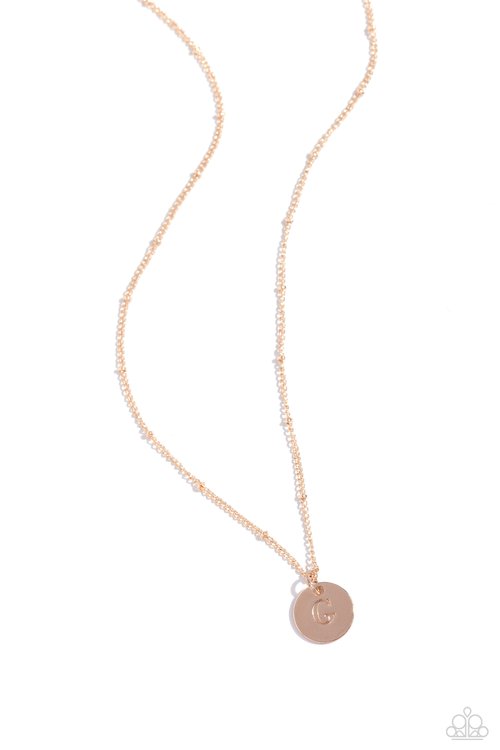 Initial Elegance - Rose Gold - G - Paparazzi Necklace Image