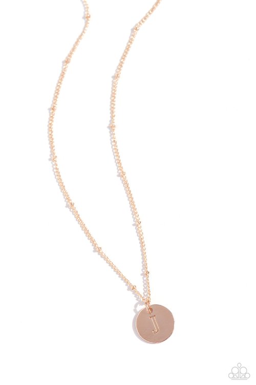 Initial Elegance - Rose Gold - J - Paparazzi Necklace Image
