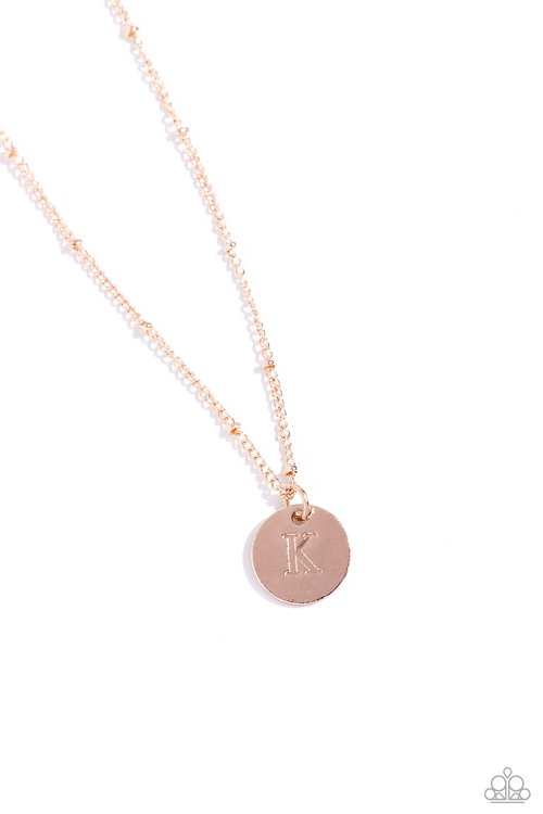 Initial Elegance - Rose Gold - K - Paparazzi Necklace Image