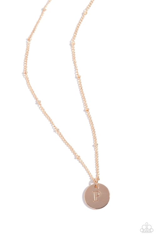 Initial Elegance - Rose Gold - P - Paparazzi Necklace Image