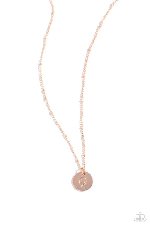 Initial Elegance - Rose Gold - Q - Paparazzi Necklace Image