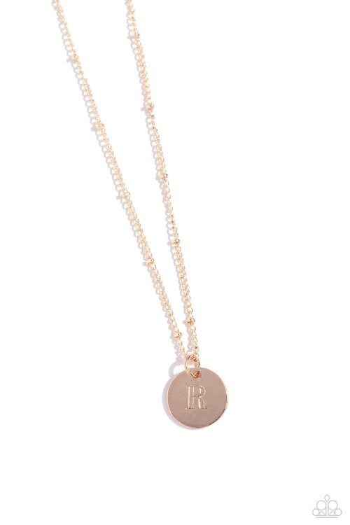 Initial Elegance - Rose Gold - R - Paparazzi Necklace Image