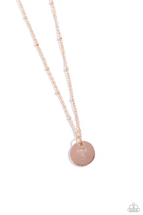 Initial Elegance - Rose Gold - T - Paparazzi Necklace Image