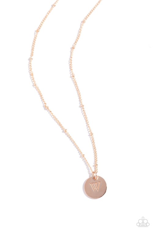 Initial Elegance - Rose Gold - W - Paparazzi Necklace Image