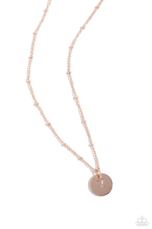 Initial Elegance - Rose Gold - Y - Paparazzi Necklace Image