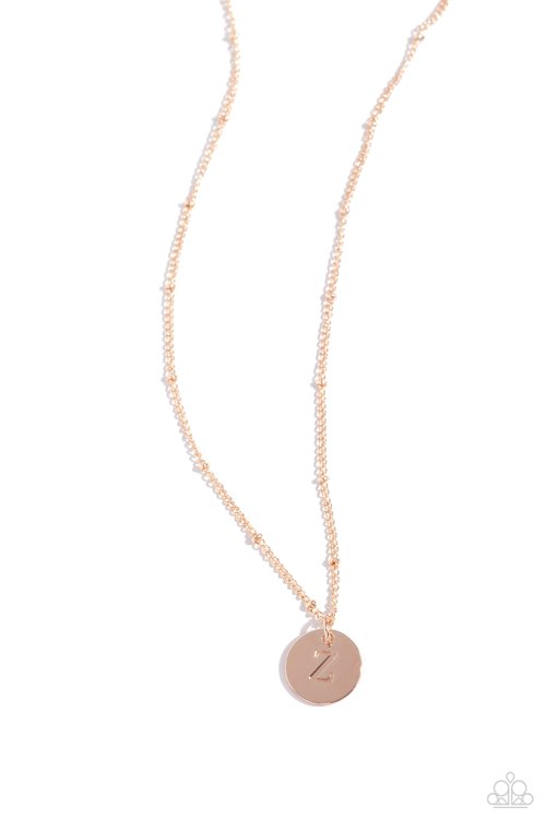 Initial Elegance - Rose Gold - Z - Paparazzi Necklace Image
