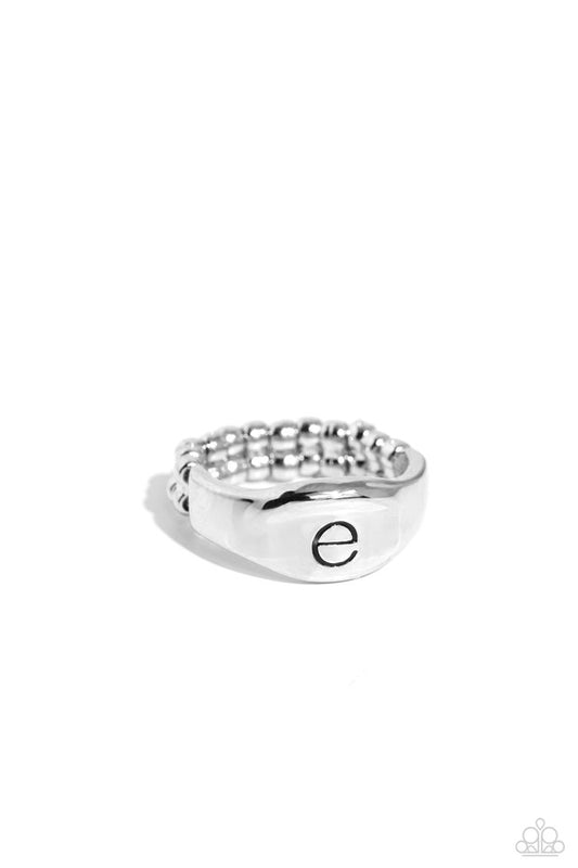 Monogram Memento - Silver - E - Paparazzi Ring Image