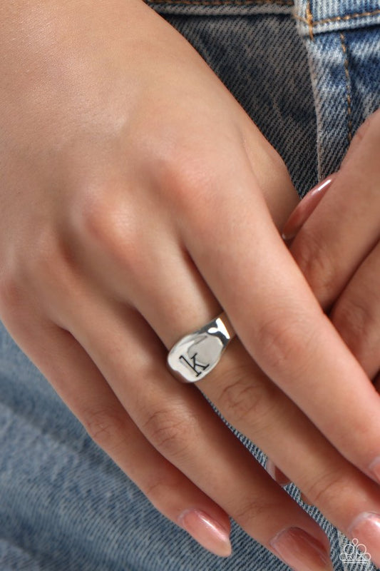 Monogram Memento - Silver - K - Paparazzi Ring Image