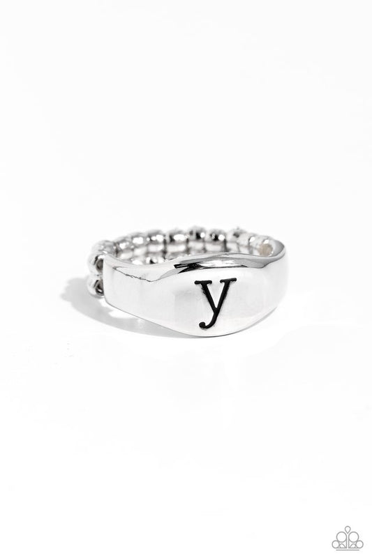 Monogram Memento - Silver - Y - Paparazzi Ring Image