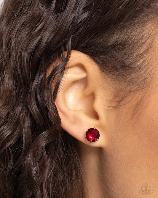 Paparazzi Earring ~ Breathtaking Birthstone - Red