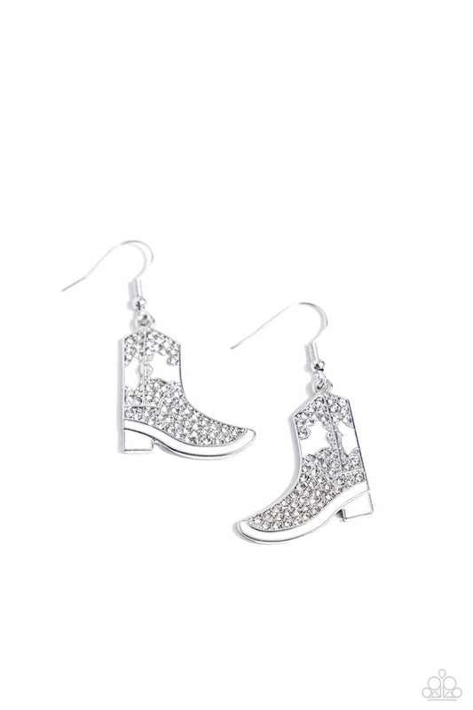 Boot Scootin Bling - White - Paparazzi Earring Image