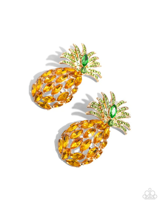 Pineapple Pizzazz - Yellow - Paparazzi Earring Image