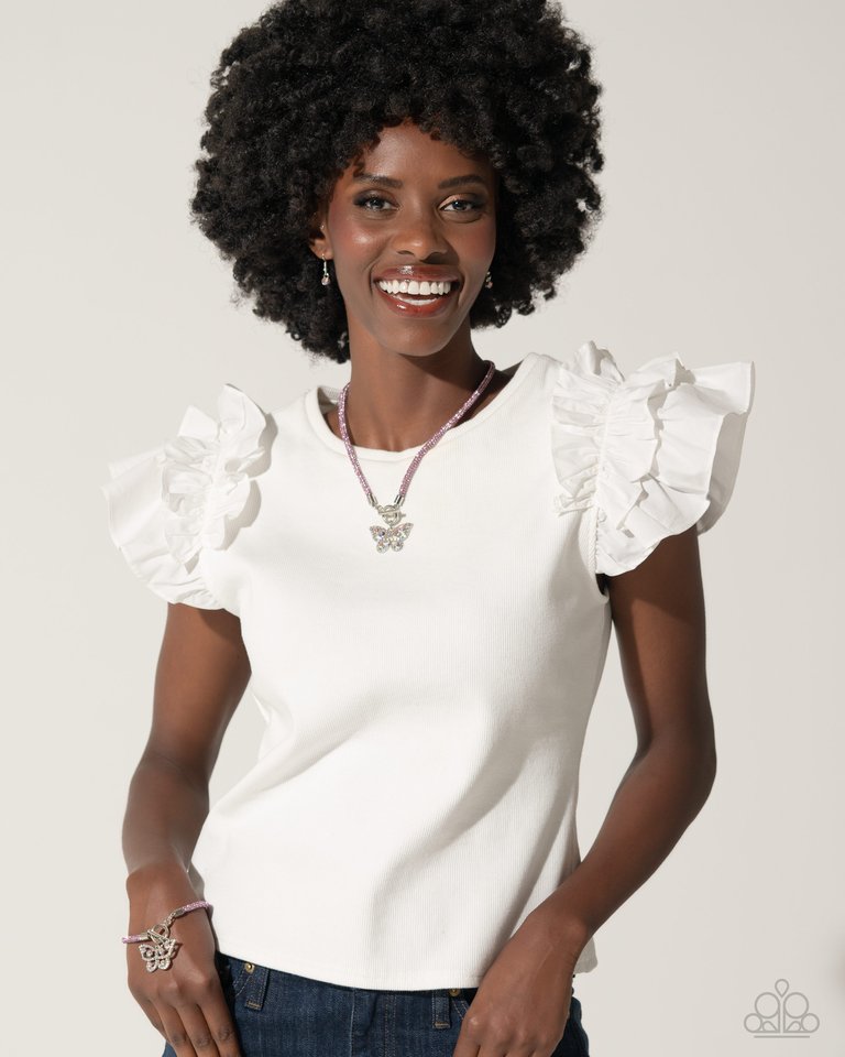 On SHIMMERING Wings - Pink - Paparazzi Necklace Image