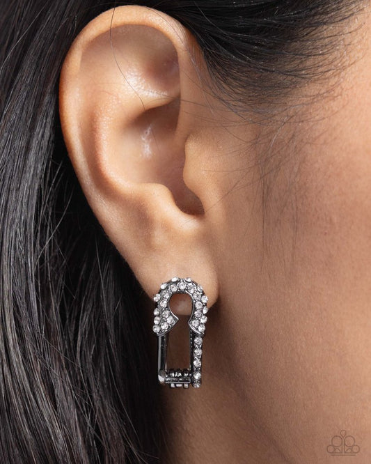 Safety Pin Secret - Black - Paparazzi Earring Image