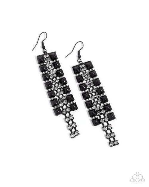 Forceful Fringe - Black - Paparazzi Earring Image