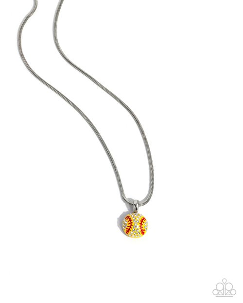 Throw a Softball - Yellow - Paparazzi Necklace Image