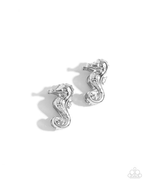Sea Horse Statement - Silver - Paparazzi Earring Image