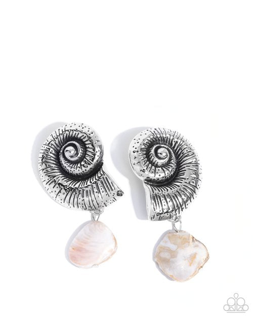 Conch Calypso - White - Paparazzi Earring Image