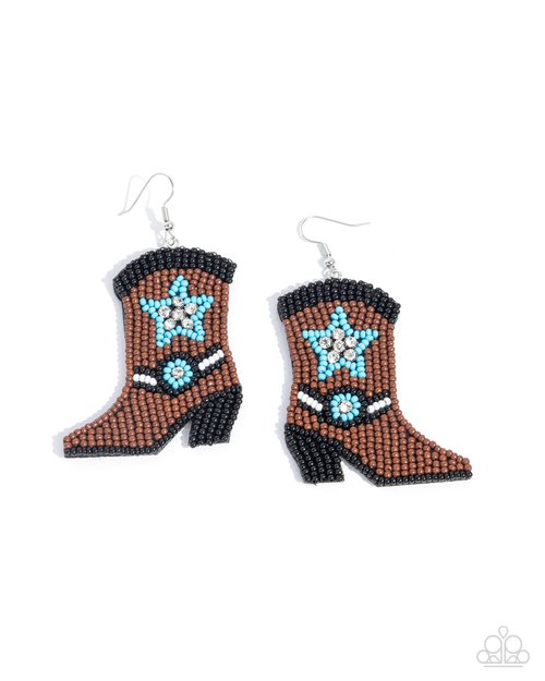 Beaded Boot - Brown - Paparazzi Earring Image