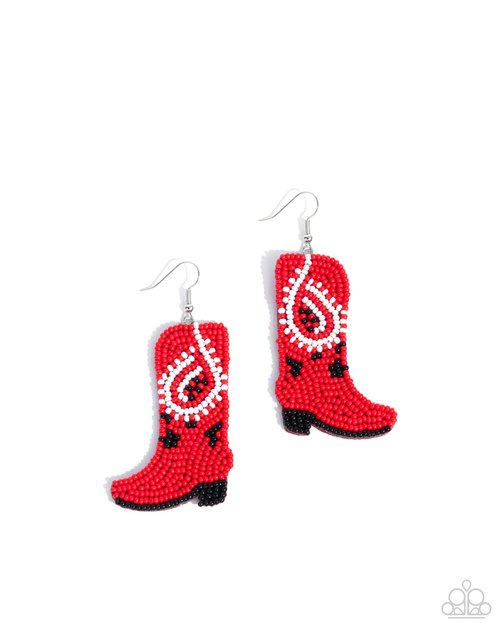 Western Webbing - Red - Paparazzi Earring Image