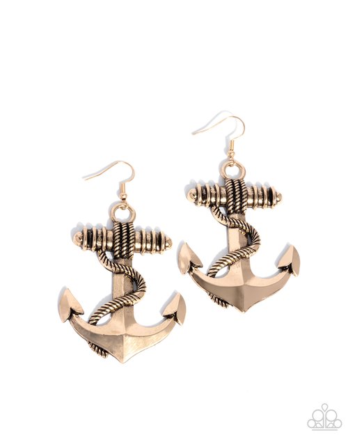 Adorable Anchor - Gold - Paparazzi Earring Image
