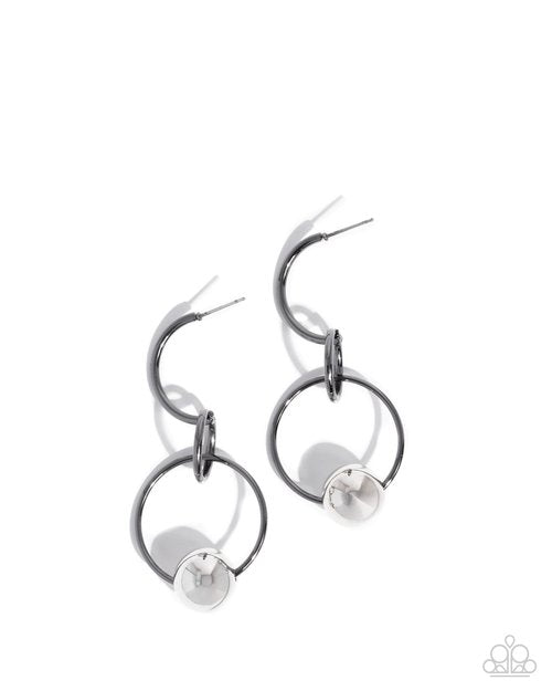 Rebellious Round - Black - Paparazzi Earring Image