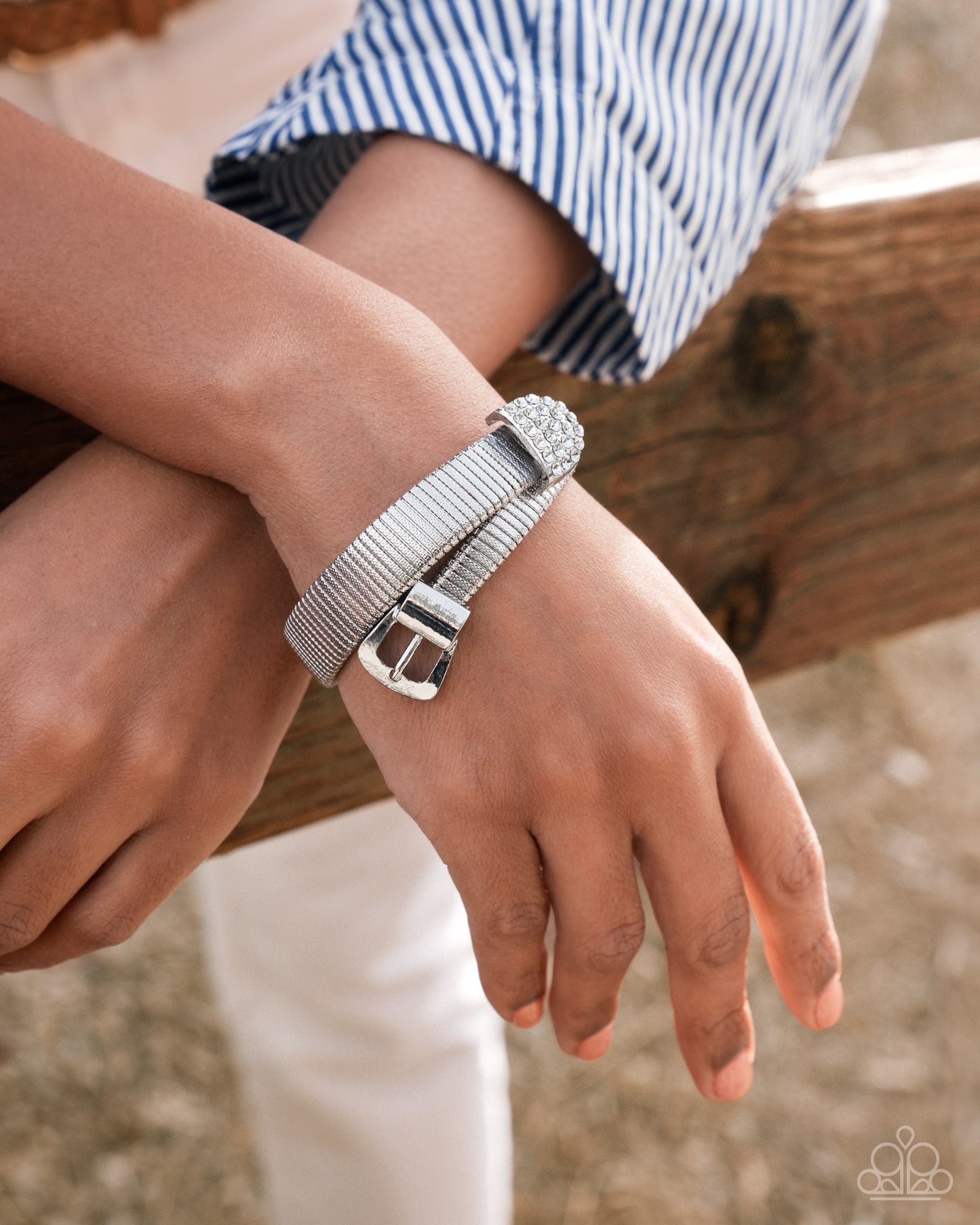 Belted Brilliance - White - Paparazzi Bracelet Image