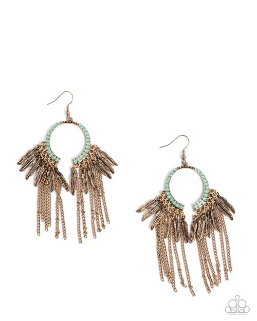 Free-Spirited Fringe - Green - Paparazzi Earring Image