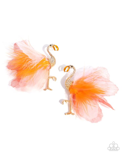 Feathered Flamingo - Orange - Paparazzi Earring Image