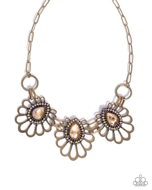 Teardrop Timeline - Brass - Paparazzi Necklace Image