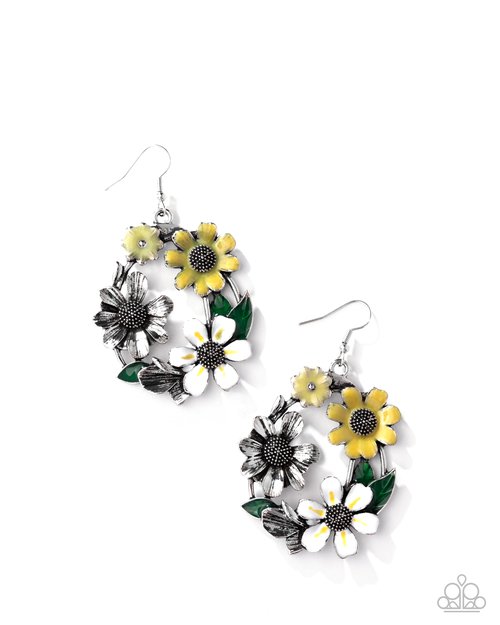Wreathed Weekday - Yellow - Paparazzi Earring Image