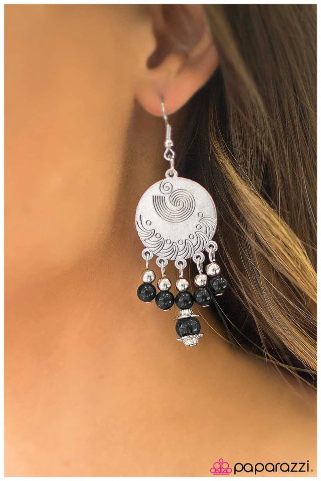 Paparazzi Earring ~ Spinning My Wheels - Black
