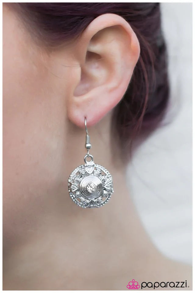 Paparazzi Earring ~ Take The Wheel - White