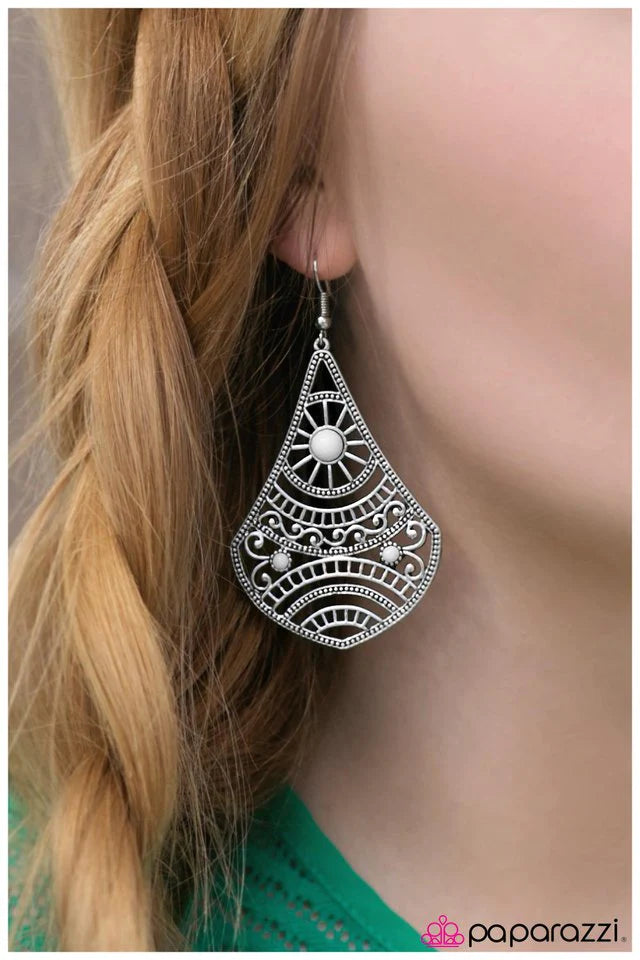 Paparazzi Earring ~ Corolla Sunrise - White