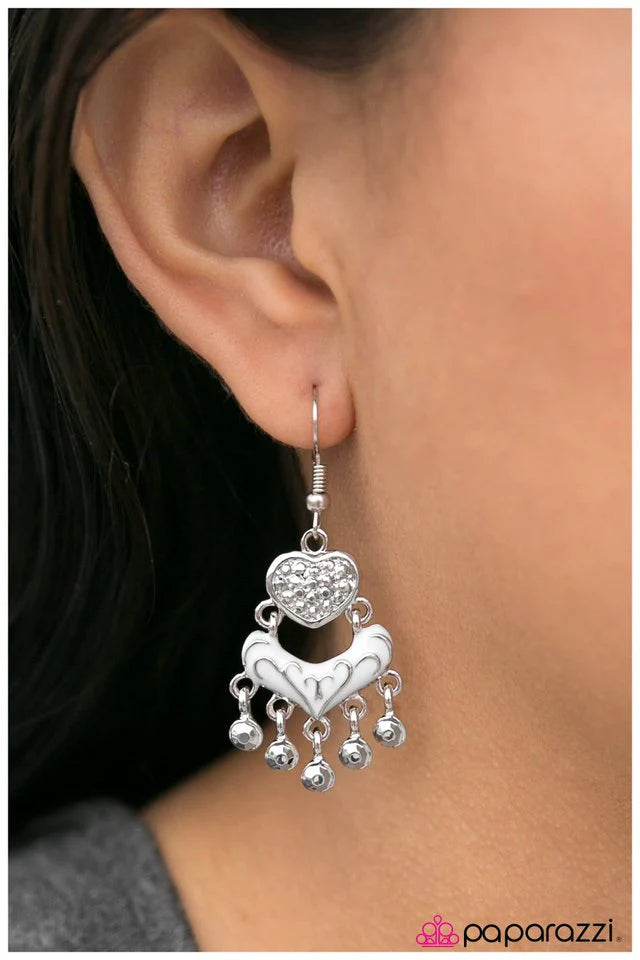 Paparazzi Earring ~ Ace of Hearts - White