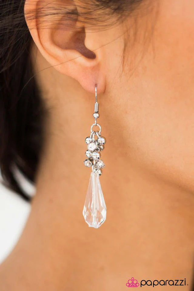 Paparazzi Earring ~ The Crystal Ball - White