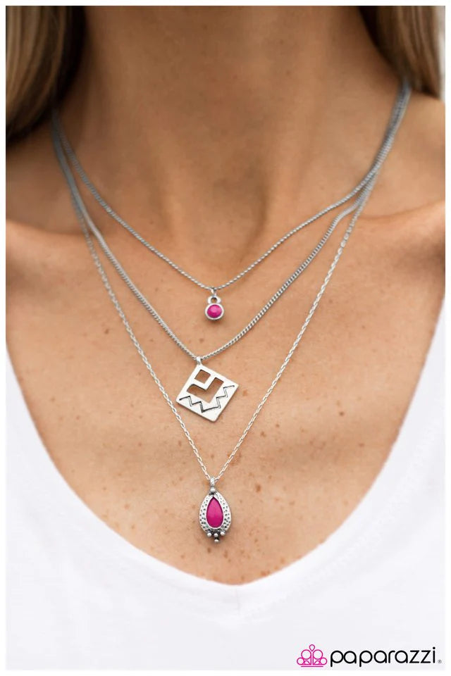 Paparazzi Necklace ~ Run For The Hills - Pink