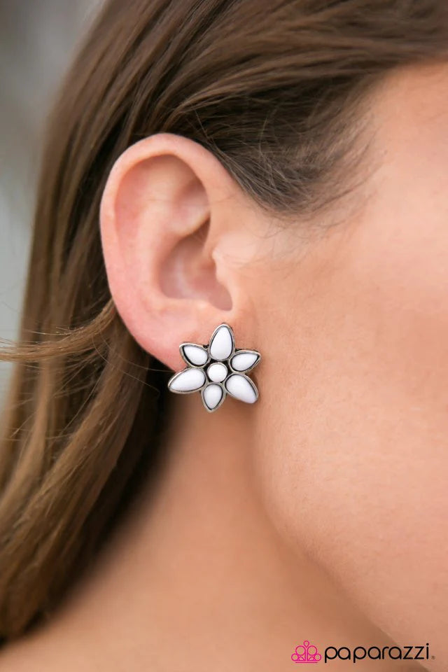 Paparazzi Earring ~ Peace Gardens - White