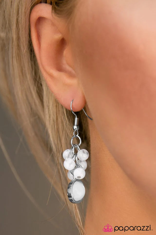 Paparazzi Earring ~ Bright Skies - White