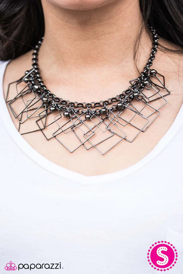 Paparazzi Necklace ~ The Square Off - Black