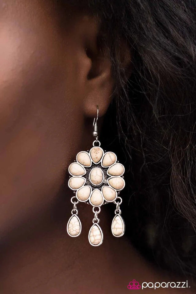 Paparazzi Earring ~ Stone Harmony - White