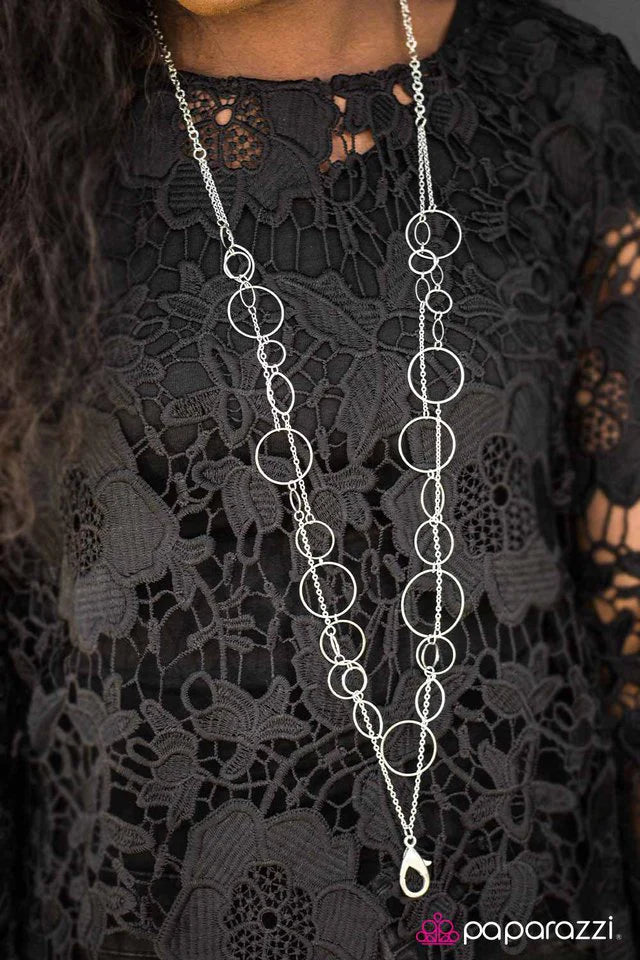 Paparazzi Necklace ~ Hoop Harmony - Silver
